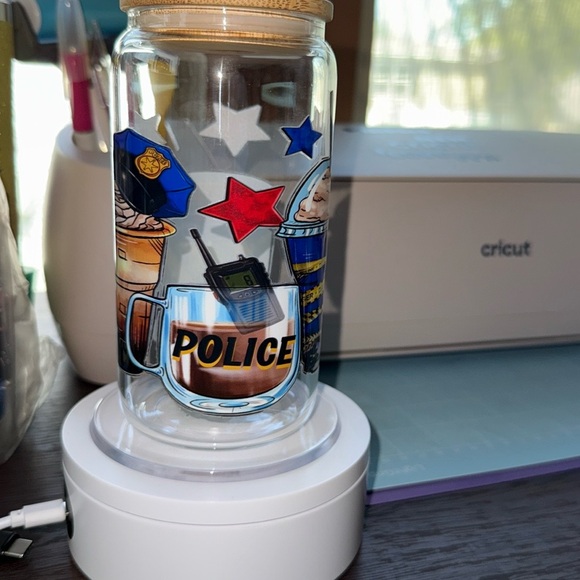 Other - Police Themed Glass Cup with Bamboo lid